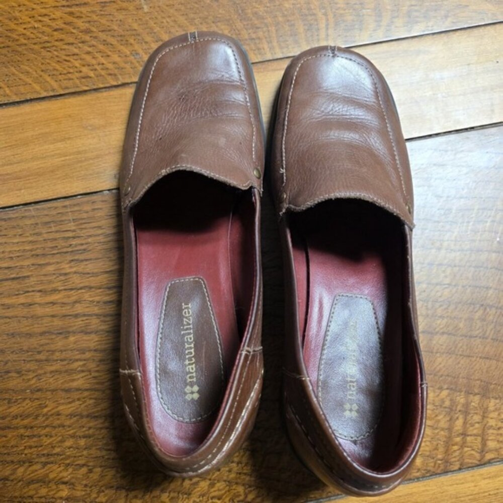 Naturalizer Women Brown Moc Split Toe Loafer Block‎ Heel Size 6.5    765N66